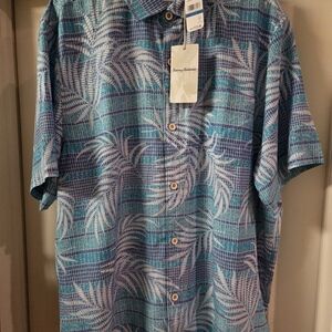 Tommy Bahama Men's Coconut Point Mosaic Fronds Tropical Turquoise Shirt NWT